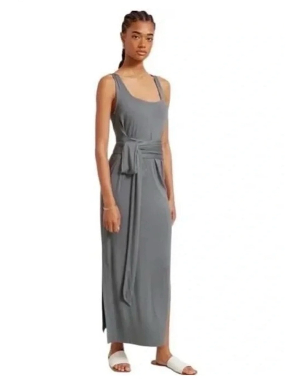 Modern Citizen Gray Sleeveless Maxi Dress with Waist Tie